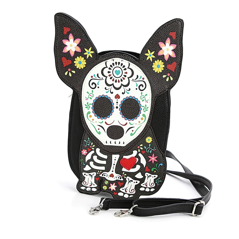 FLORAL SUGAR SKULL DOG SHOULDER BAG